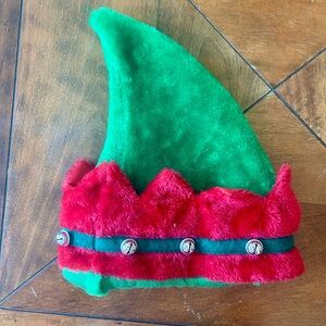 Adult Costume: Festive Green and Red Elf Hat with Bells